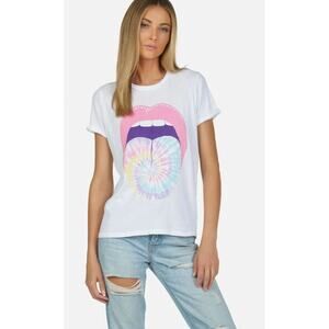 Lauren Moshi Edda Tie Dye Tongue Ultra Soft Lightweight Vintage Tee White, XS